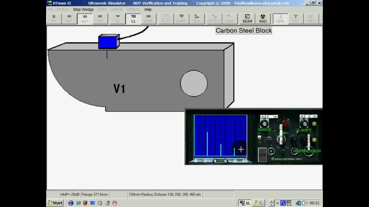 Angle Probe using the V1 calibration block