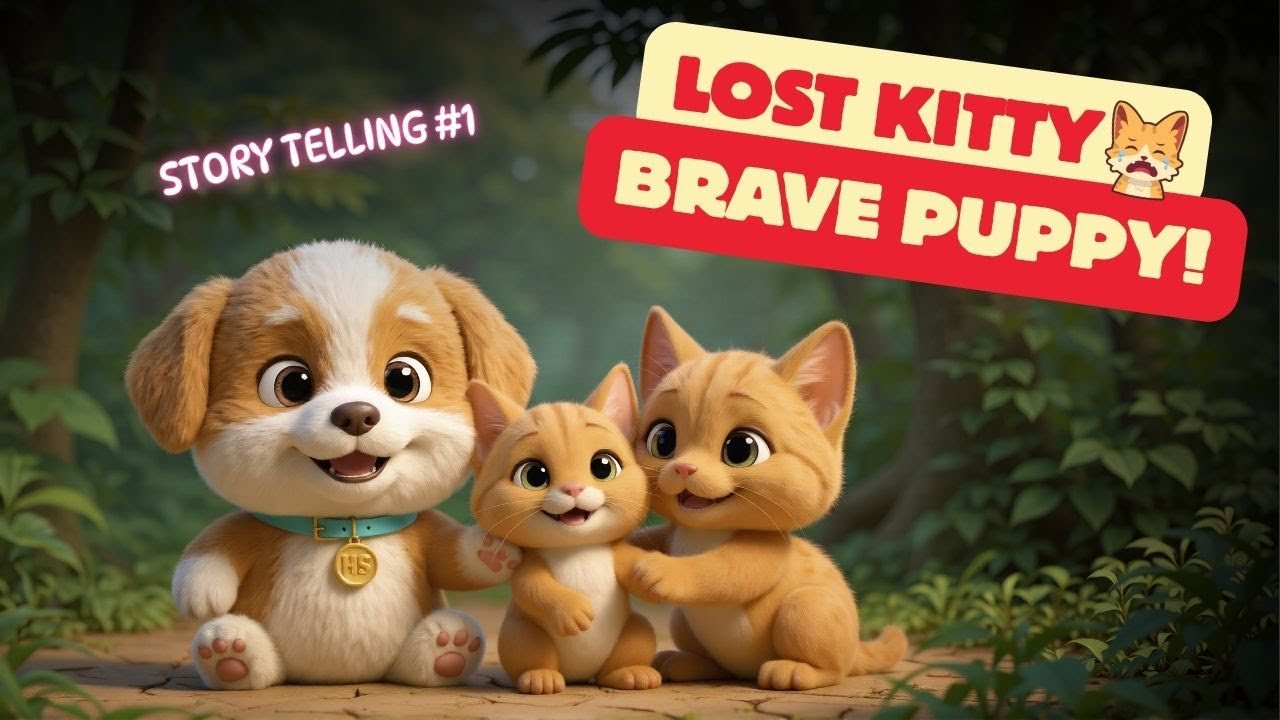 A Kind Puppy and a Lost Cat | Kids Story with puffy puppy #kidslearning #dogs #cartoon #puppy #cat
