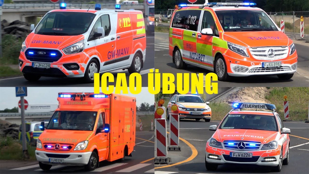 [Flugunfall am Fraport] ICAO Großübung mit Einsatzfahrten von Feuerwehr und Rettungsdienst