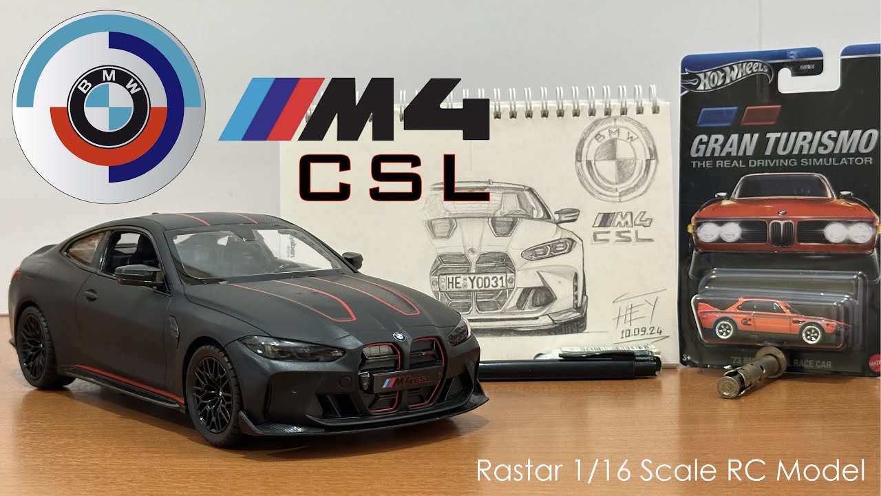Rastar Bmw M4 Csl 1/16 Scale RC Model, Hot Wheels Bmw 3.0 Csl & Bmw 2002 1/64 Scale Models