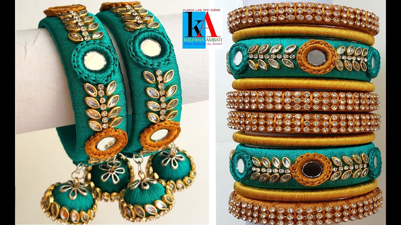 How to make Designer mirror Silk Thread Bangles // Jumka hanging Bangles tutorial