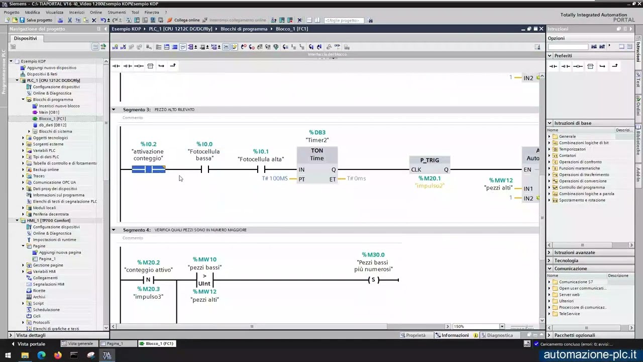 Come programmare il PLC Siemens Simatic S7-1200 in ladder - esempio 1