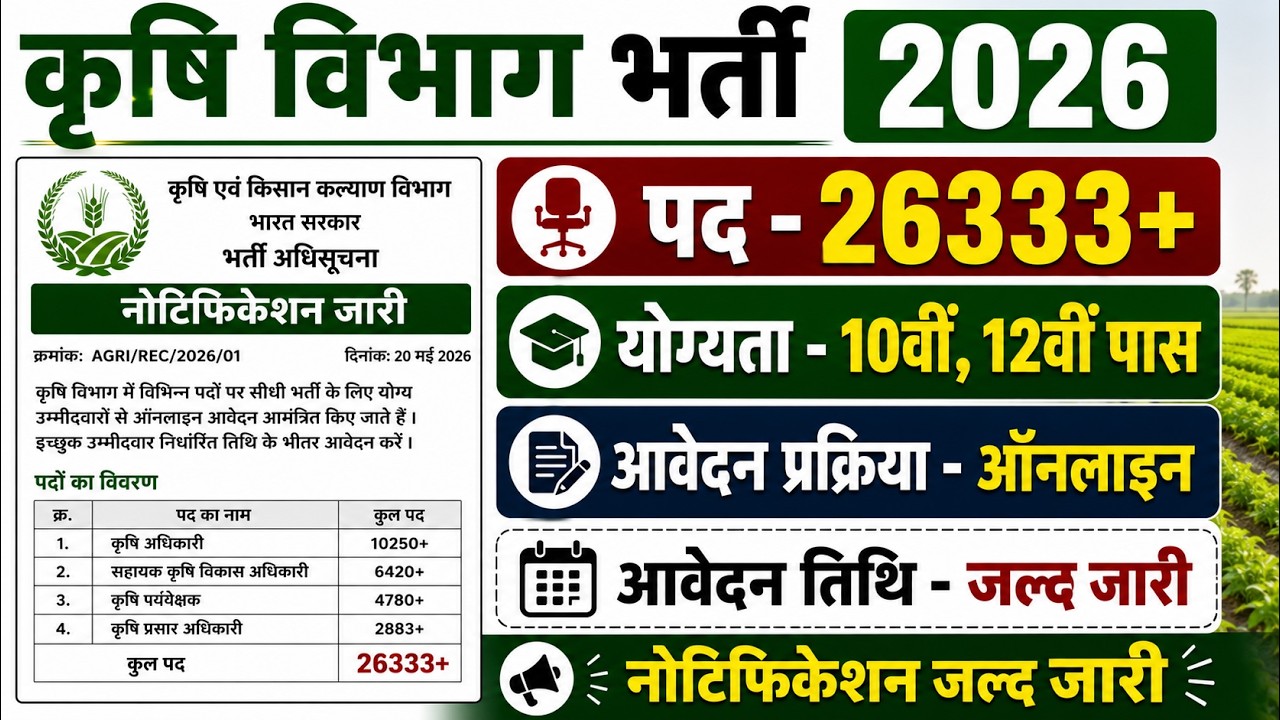 Agriculture Department Recruitment 2026 | Agriculture Vacancy | Krishi Vibhag Agriculture Departm...