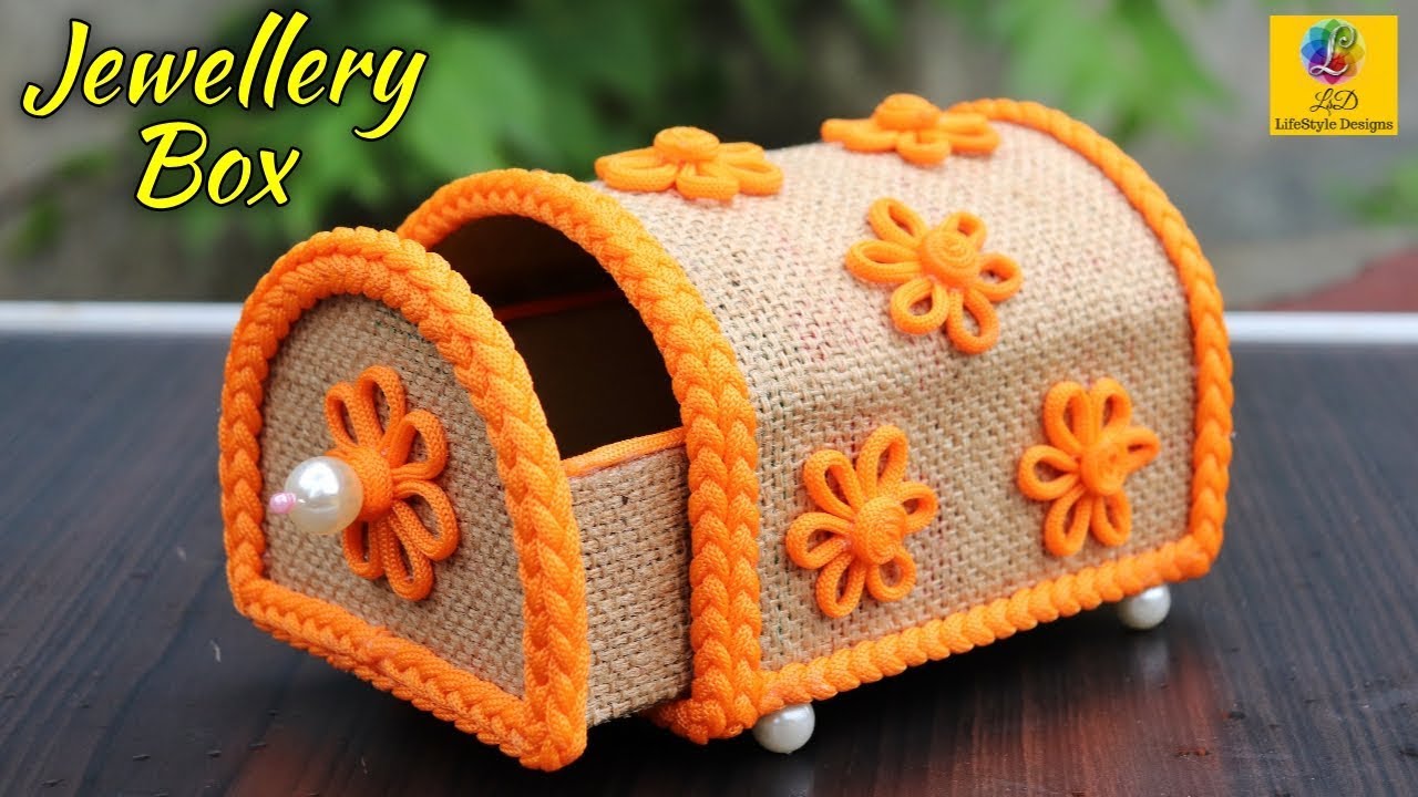 DIY Jewellery Box made from Jute Rope and Cardboard | Jewellery Box | Jute Craft Decoration Design