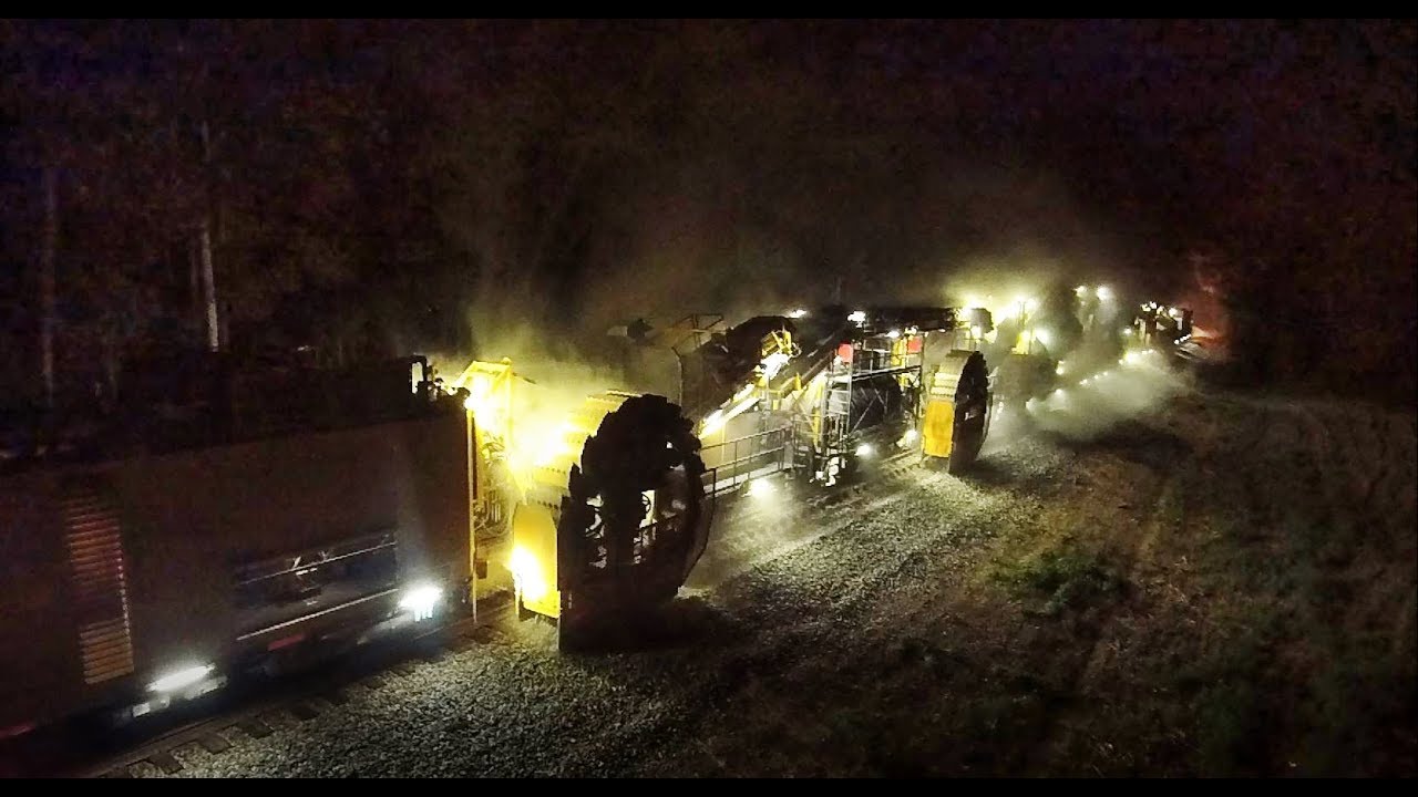 Loram Shoulder Ballast Cleaner  SBC 2402 on CSX, Drone Video