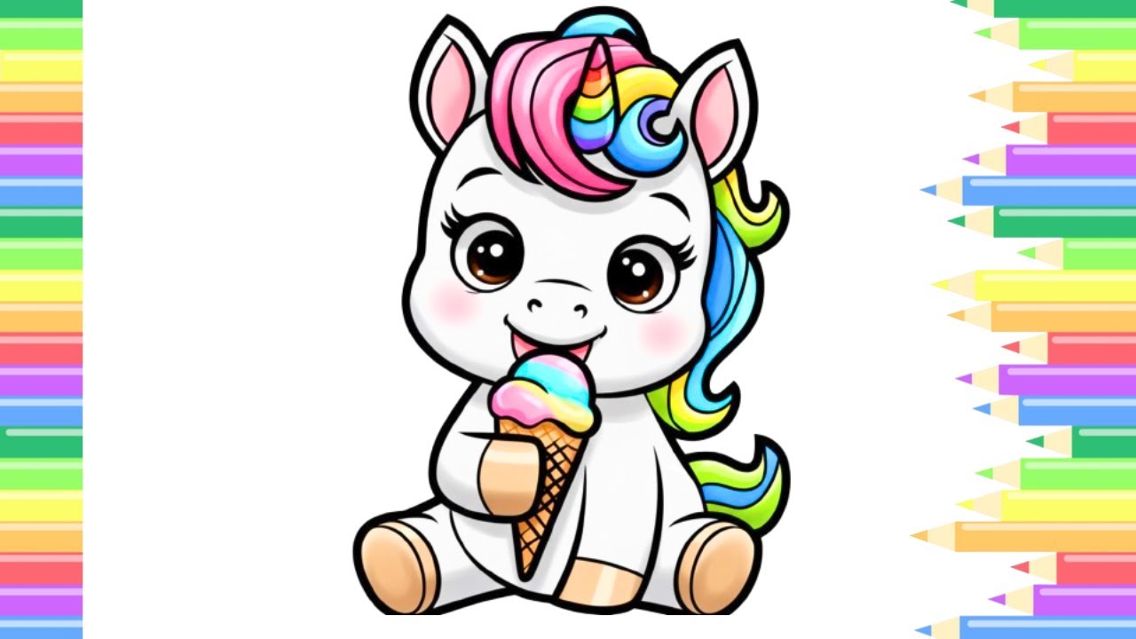🦄 Desenhando e Colorindo um Unicórnio Fofinho Tomando Sorvete 🍦🎨 | Arte Kids