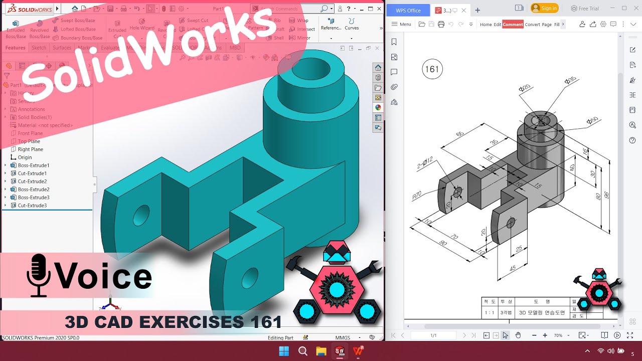 SolidWorks | 3D CAD EXERCISES 161 | StudyCadCam | Solution Tutorial |