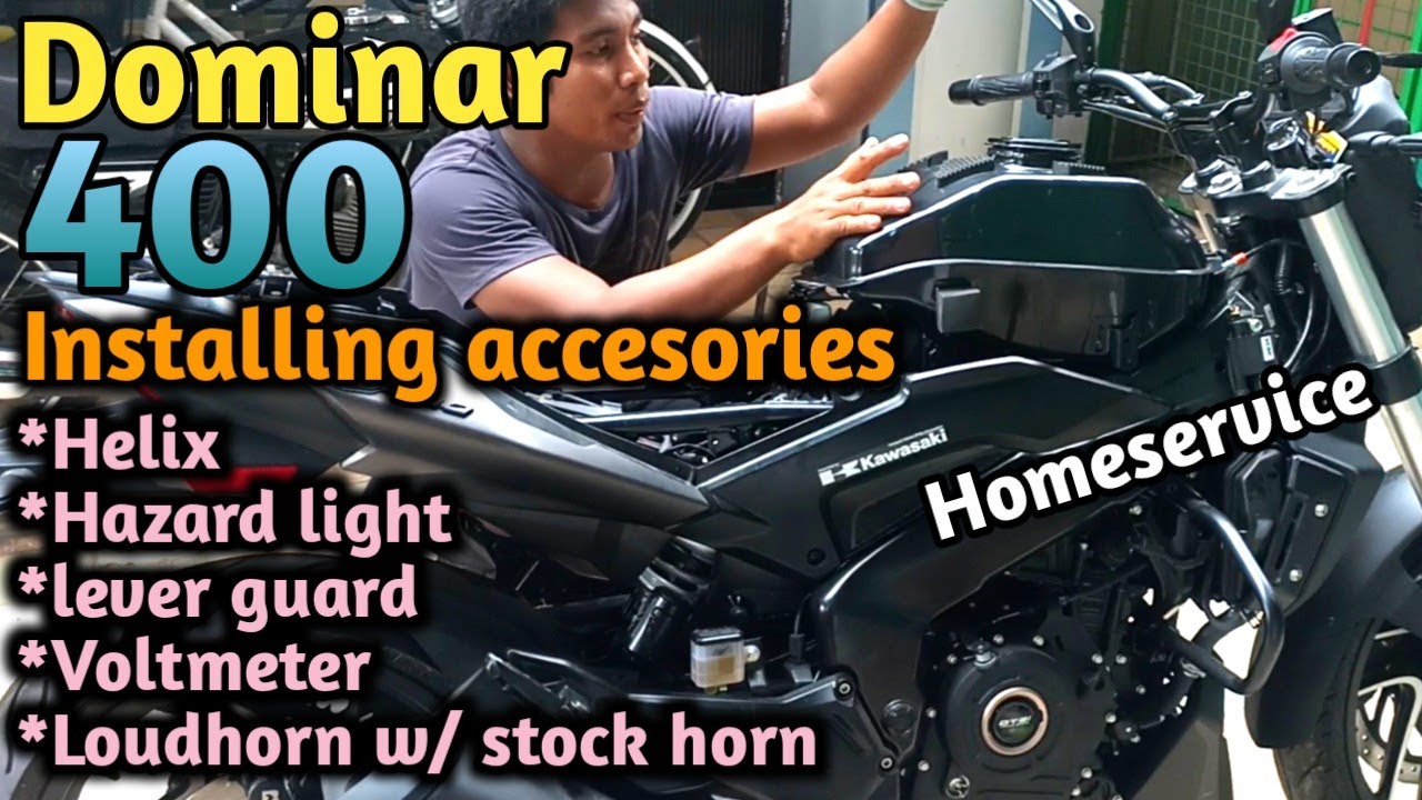 Dominar 400 ,Installing helix auxilliary,loudhorn,hazard,pasing light,voltmeter and lever guard.