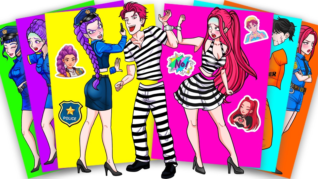 POLICE Huntrix Rumi CATCHING Prisoner Mira and Abby Saja - KPOP DEMON HUNTERS | Sticker Book DIY