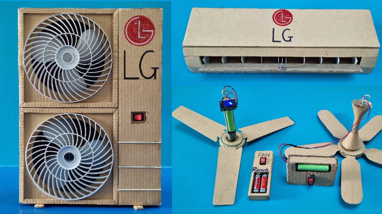 Toy invention with cardboard air conditioners and ceiling fans
