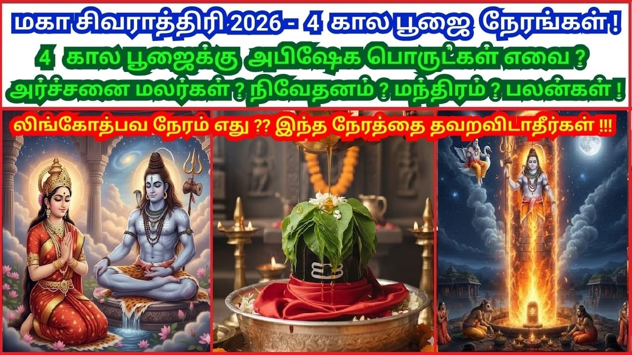 மகா சிவராத்திரி 2026: நான்கு ஜாம வழிபாடுகள்/நிஷித கால நேரம்/அபிஷேகம்பொருட்களை?மலர்கள்?நைவேத்தியம்?