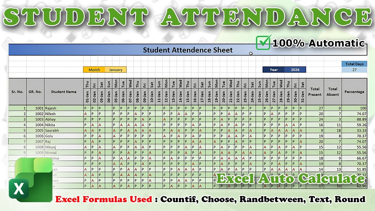 How to Create Students Attendance Sheet in MS Excel | Student Attendance Sheet Kaise Banaye ?