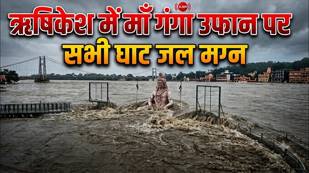 ऋषिकेश ! ऋषिकेश में माँ गंगा फिर से उफान पर | माँ गंगा का जल स्तर बढ़ा | सभी घाट जल मग्न 