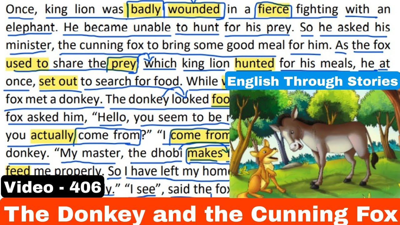 Learn English Story Reading - The Donkey and the cunning Fox - How to Read English