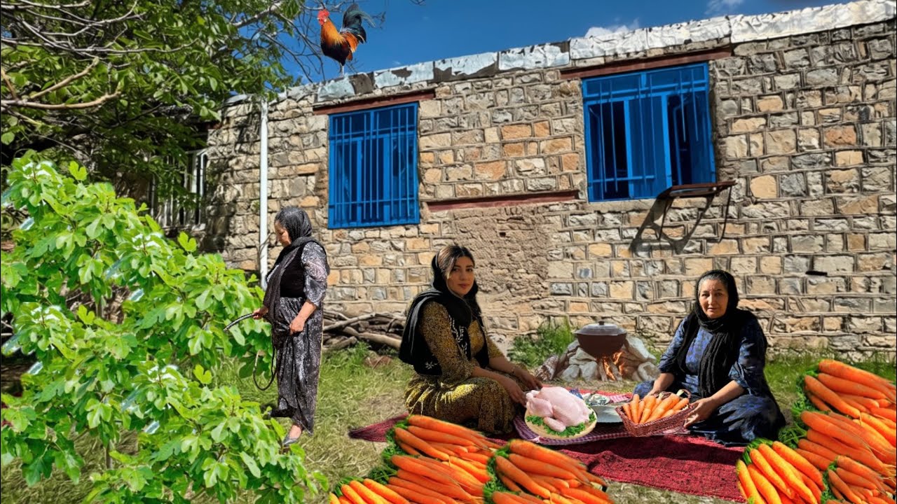 Cooking Persian Carrot Rice Over Fire in Nature | Peaceful Outdoor Cooking