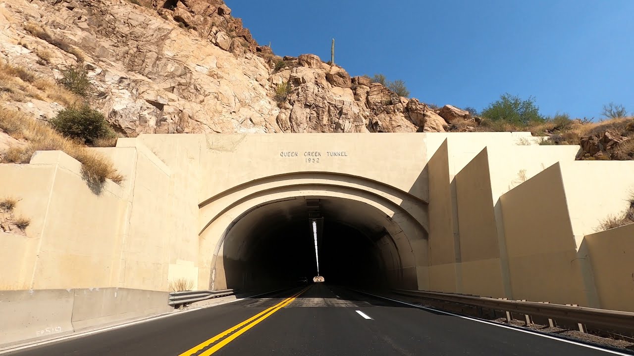 A scenic drive through downtown Superior AZ, then east through the Queen Creek tunnel.
