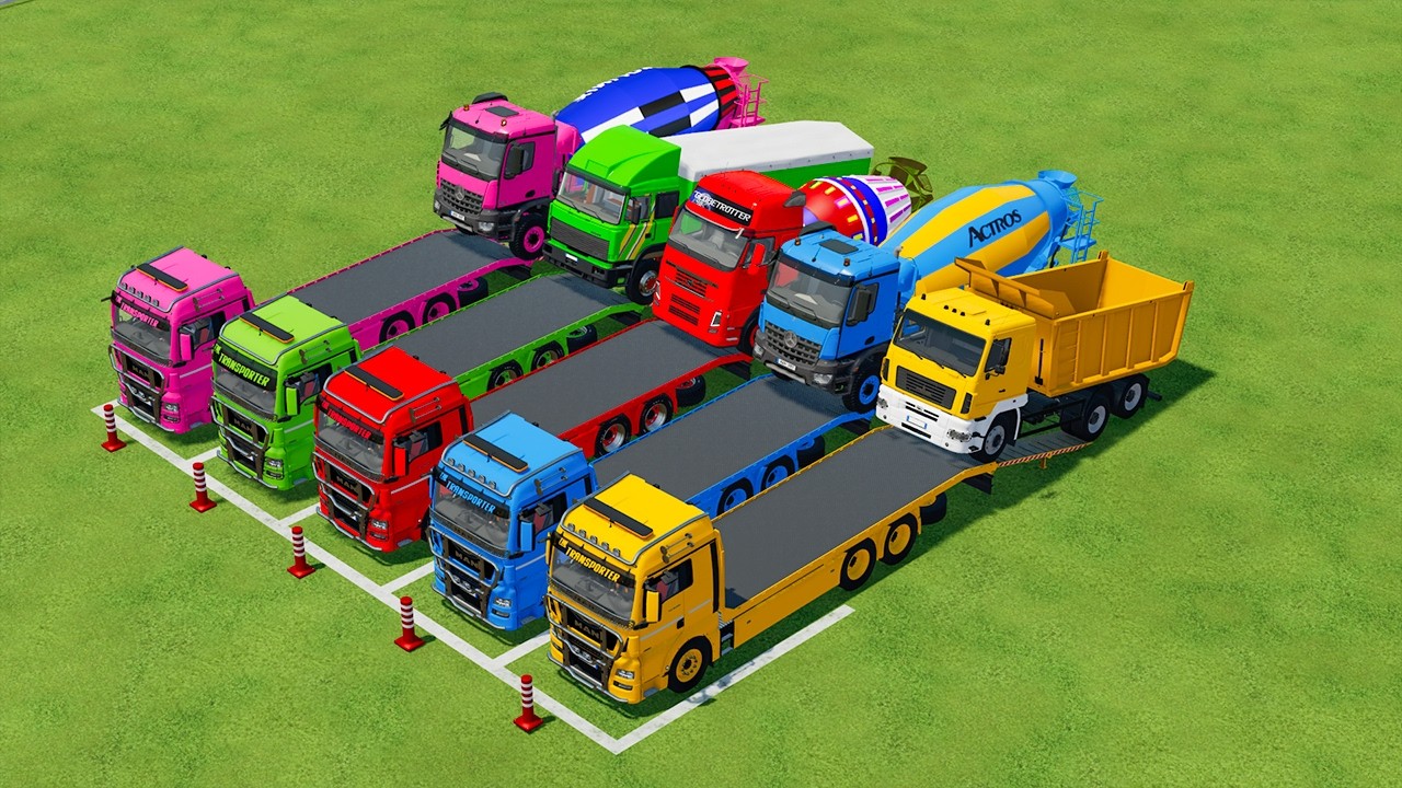 Colorful trucks - COLORFUL SCANIA CONCRETE MIXER TRUCK,TIPPER TRUCK TRANSPORTING WITH DAF S TRUCK