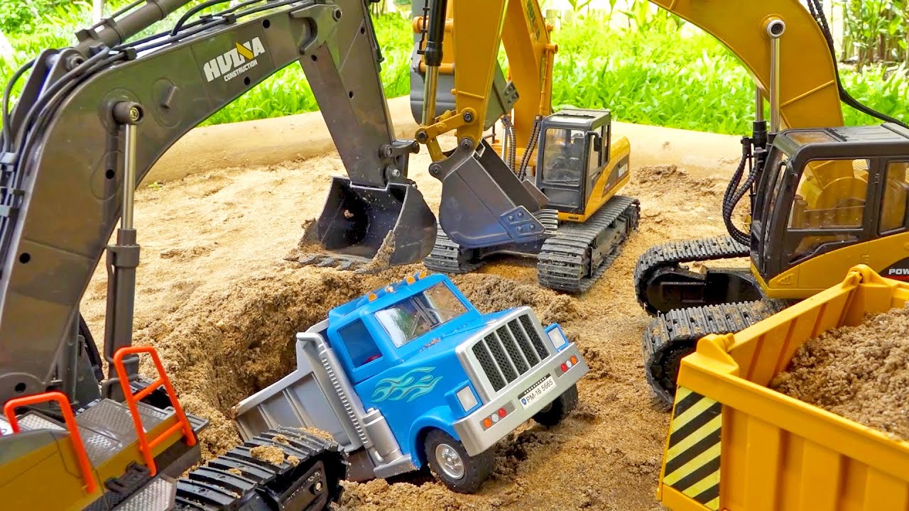 Спасение самосвала с помощью экскаватора, игрушка для детей Dump Truck Rescue Helps Excavator