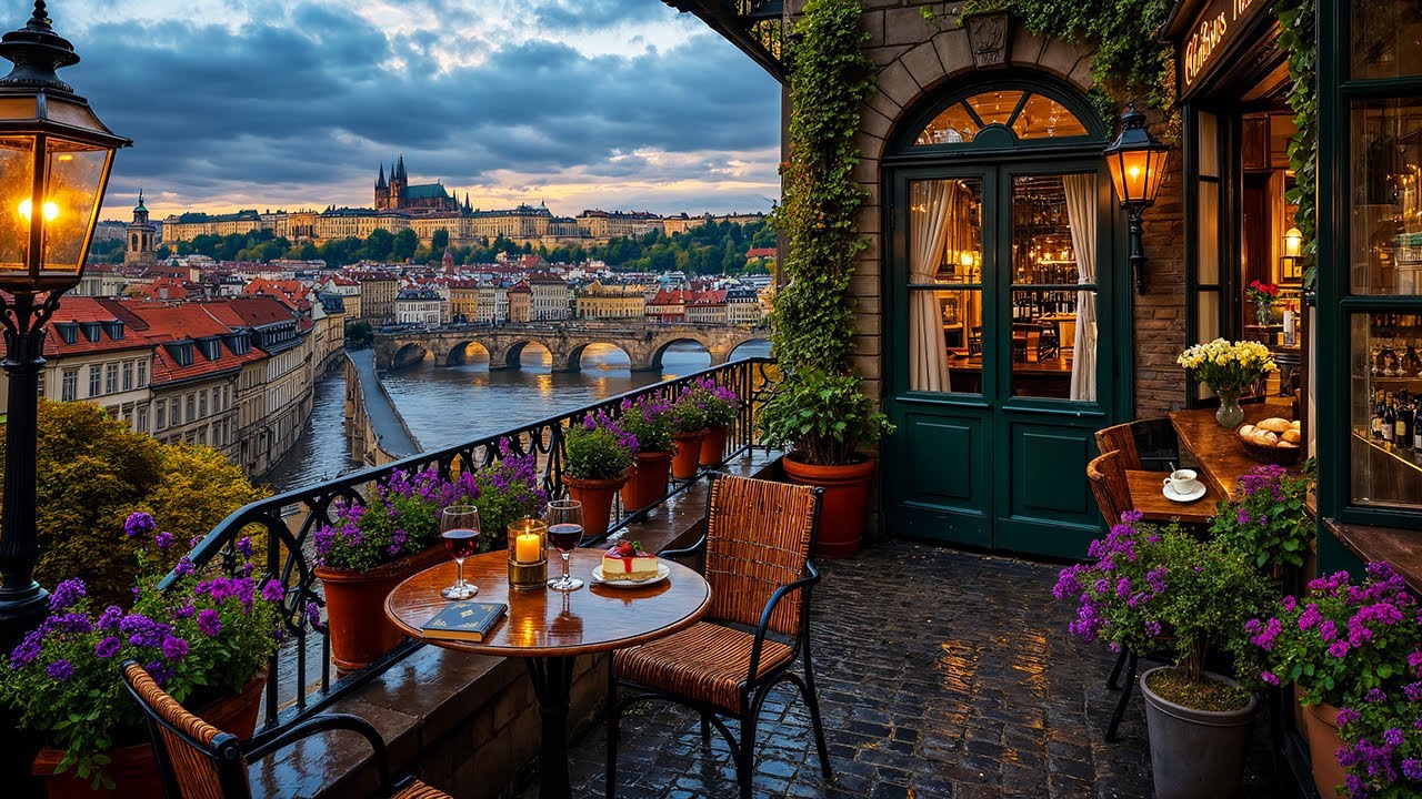 Evening Jazz in Prague Old Town ☕ Balcony Café Ambience & Relaxing Jazz Instrumental Music for Work