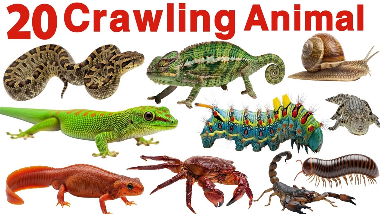 20 रेंगने वाले जानवर | Crawling Animals Name in Hindi | Kids Learning Video