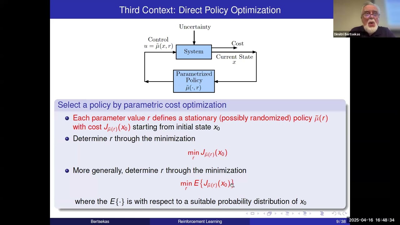 Lecture 12, 2025; Training of cost functions, approximation in policy space, policy gradient methods