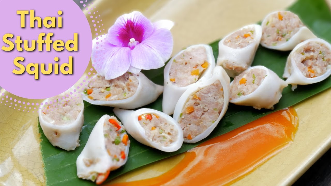 Steamed Stuffed Calamari Recipe, สูตรปลาหมึกยัดไส้นึ่ง