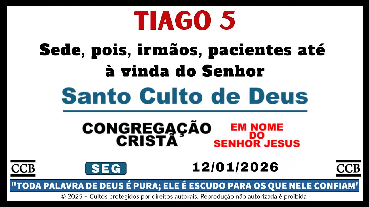 ORAÇÃO QUE CURA E FORTALECE A IGREJA  | TIAGO 5  | SEG - 12/01/2026