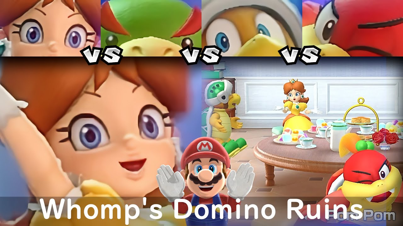Super Mario Party Daisy vs Bowser Jr vs Hammer Bro vs Pom Pom #87 Whomp's Domino Ruins