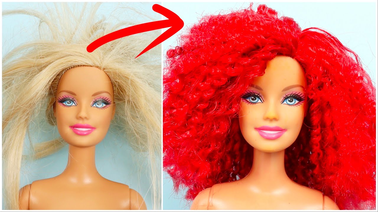 GORGEOUS BARBIE HAIRSTYLES - How to Make Red Doll Hair with Hair Dye!!
