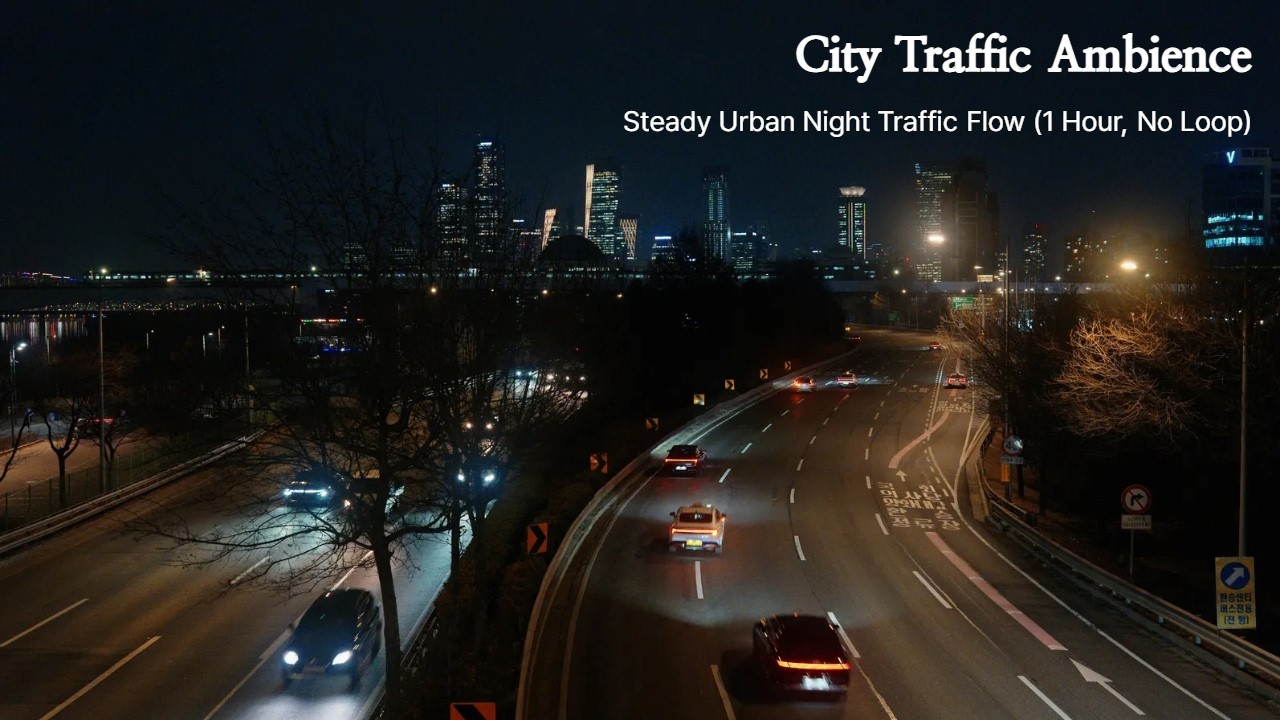 City Traffic Ambience | Steady Urban Night Traffic Flow (1 Hour, No Loop)