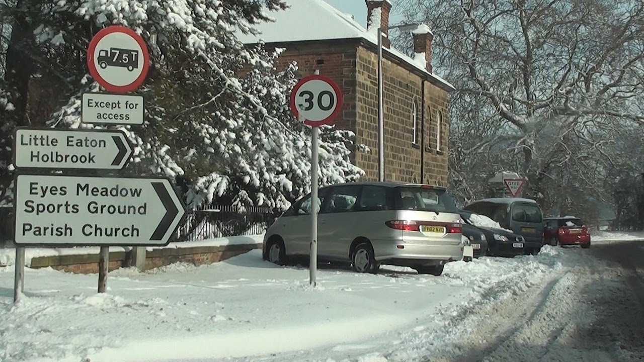 Derby to Duffield by car in the snow. February 2012. Enjoy Winter in Derbyshire.