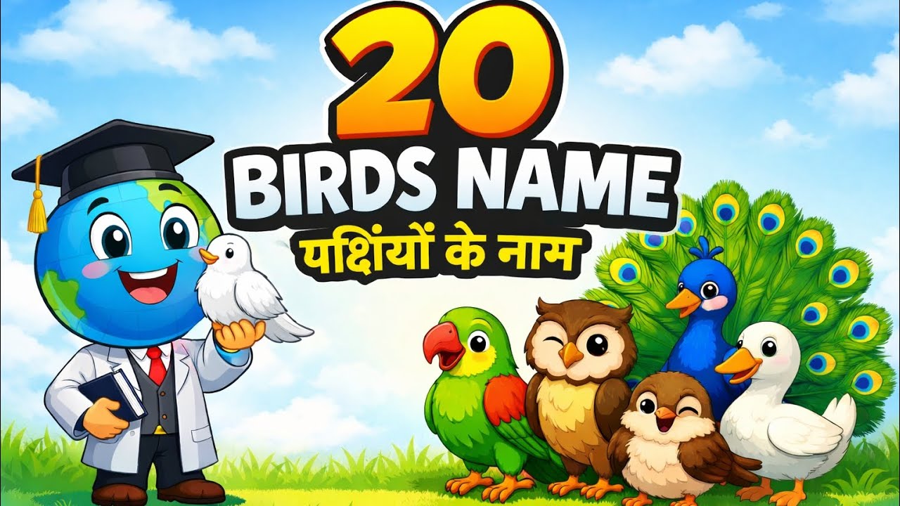 20 Birds Name for Kids | पक्षियों के नाम हिंदी और इंग्लिश में 🐦 | Kids Study World
