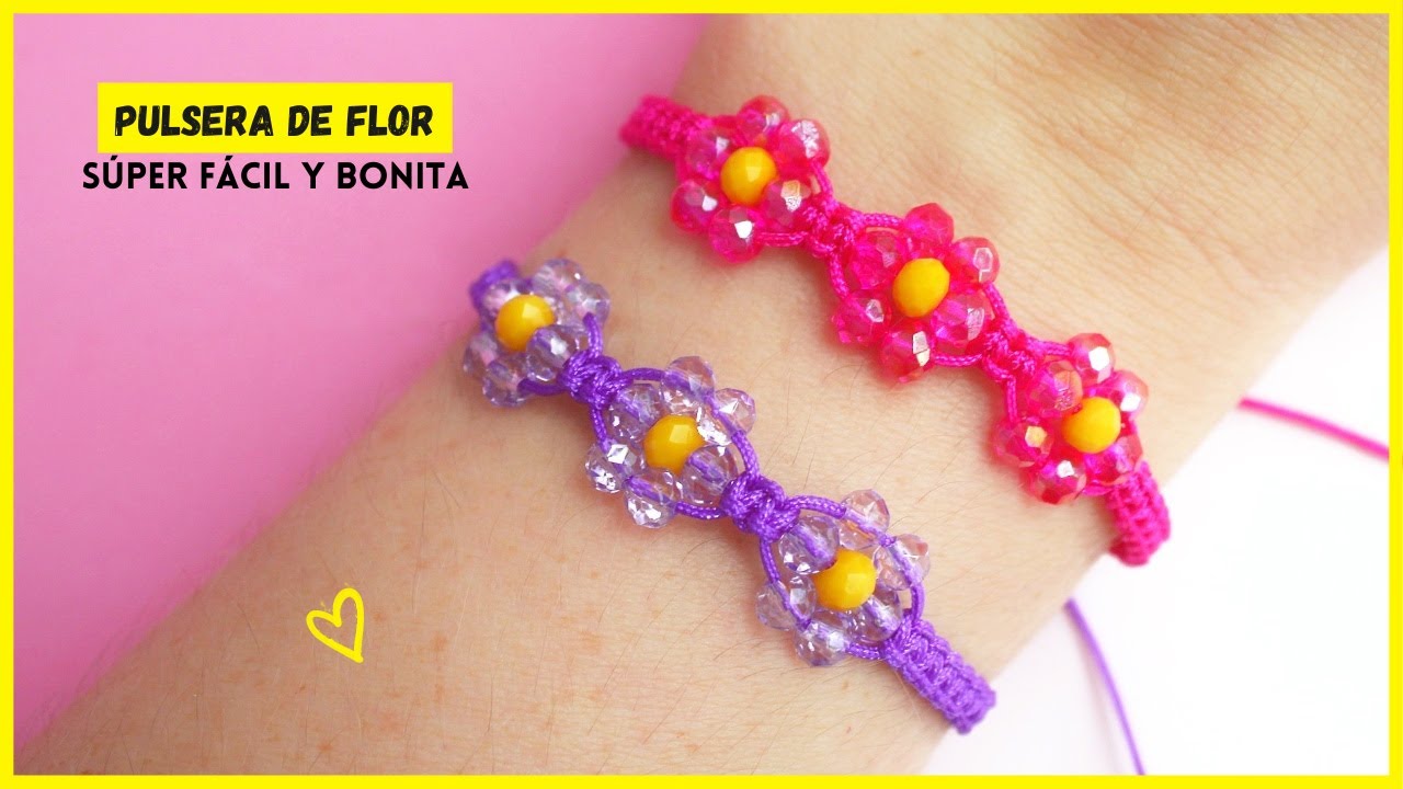 🌼Como hacer pulseras de hilo con flores fáciles y súper bonitas para principiantes #pulserasdeflores