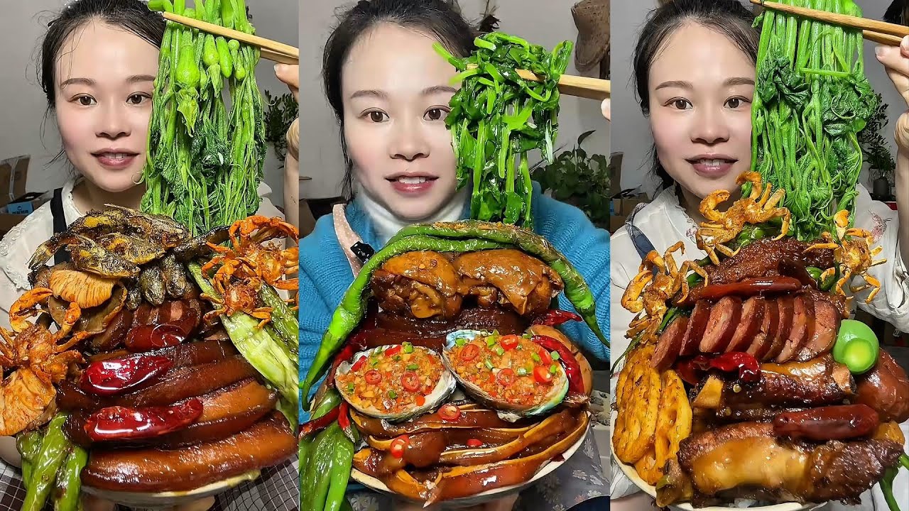 🔥 Homemade Mukbang | Braised Pork, Water Spinach, Eggs & Super Spicy Chili 🌶️ | Super delicious