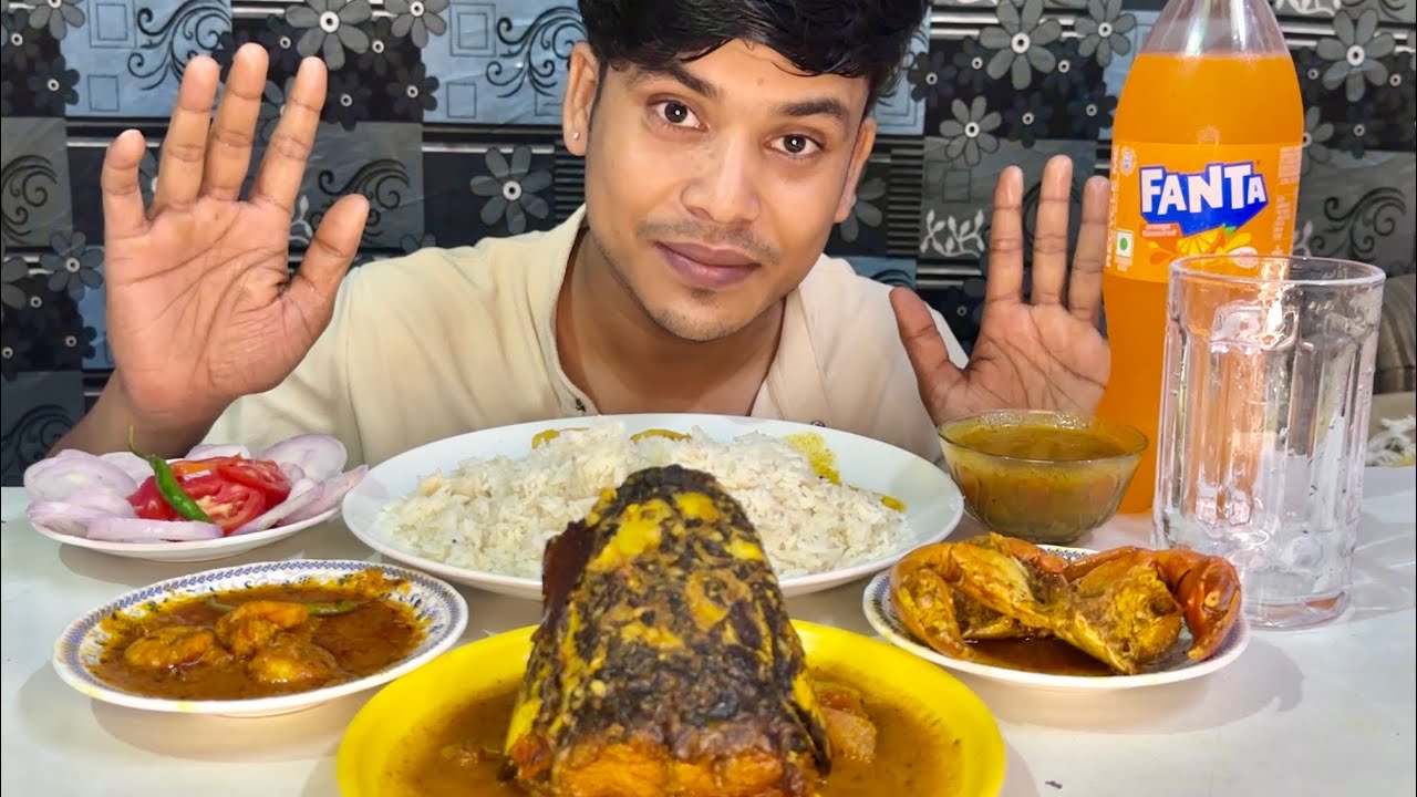 Eating Yummy🤤King Crab 🦀, Big Rohu Fish Head, Juicy Goldan Prawns+Rice, Cold Drink | ASMR EATING 