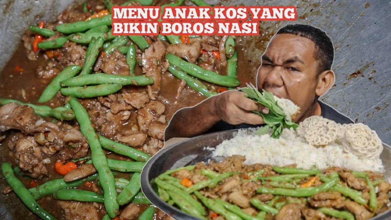Menu anak kos!! Mukbang Ayam Black Pepper + Buncis & Lalapan Daun Kates