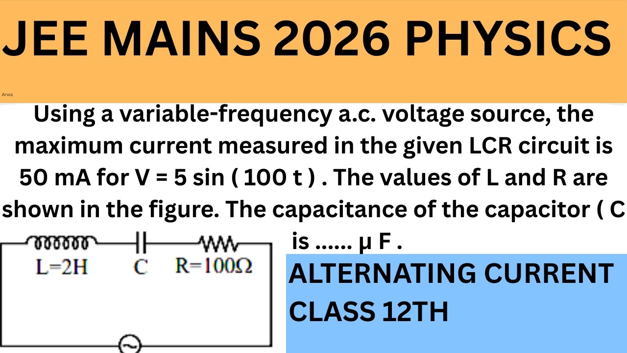 Using a variable frequency a.c. voltage source the maximum current measured in the given LCR circuit