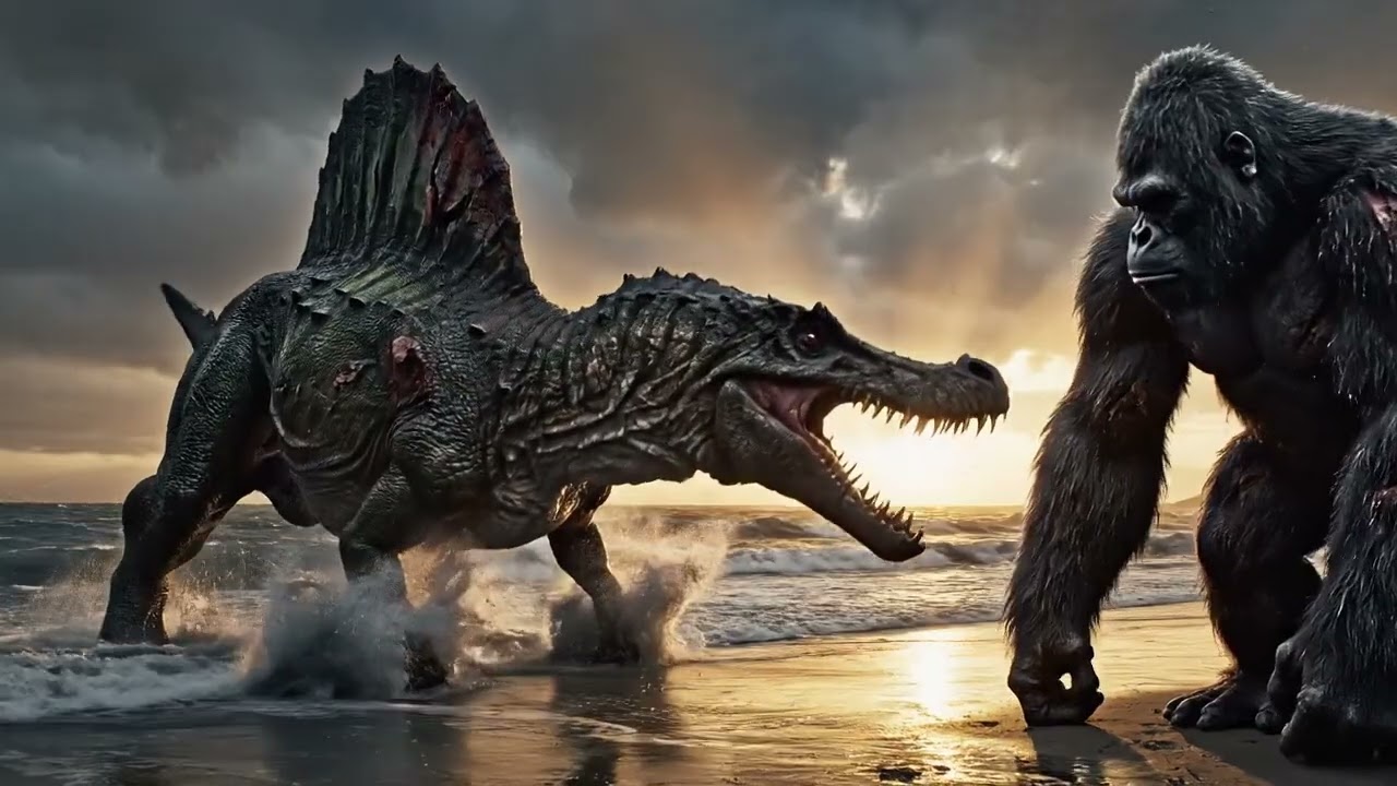 King Kong faces off against marine creatures. @The-world-of-ancient-animals