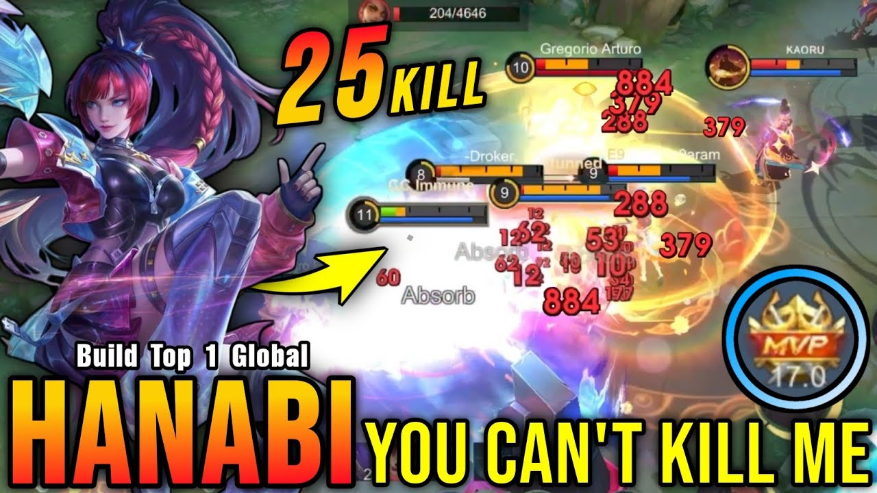 You Can't Kill Me!! 25 Kills Hanabi MVP 17.0 Points!! - Build Top 1 Global Hanabi ~ MLBB