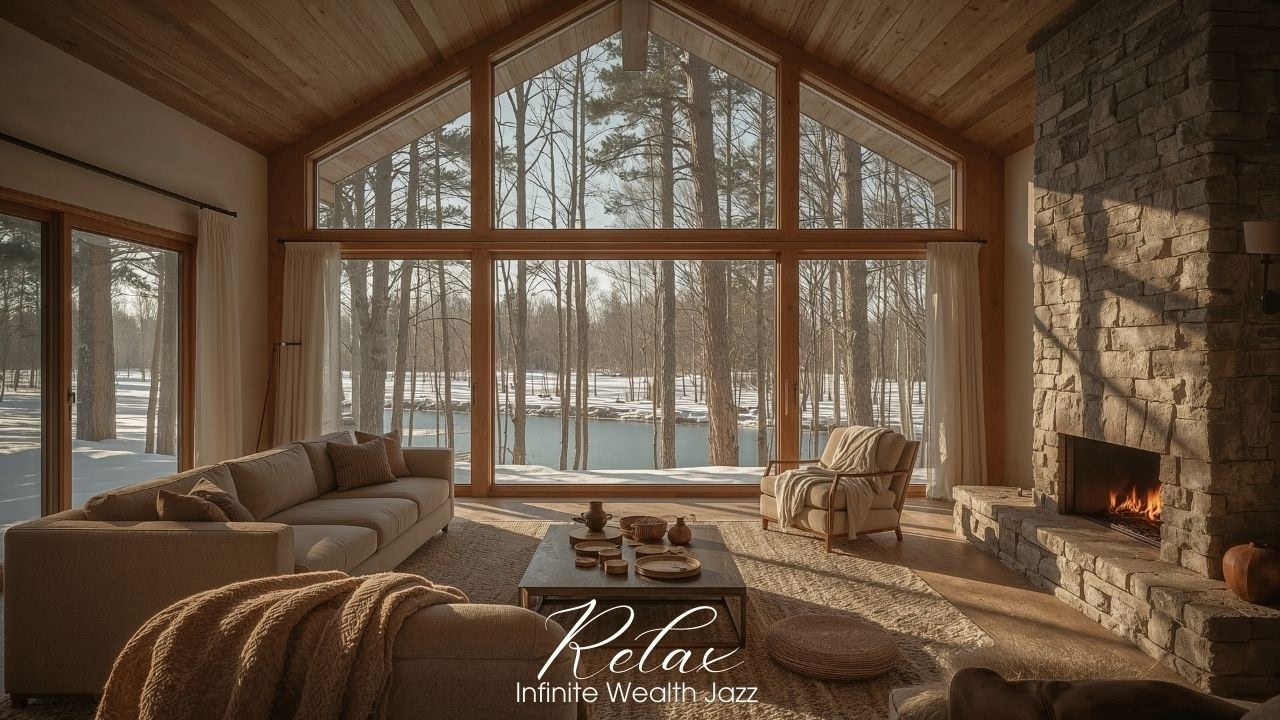 Winter Day Cabin Jazz 24/7 🔥❄️ | Cozy Fireplace & Smooth Relaxing Jazz Ambience