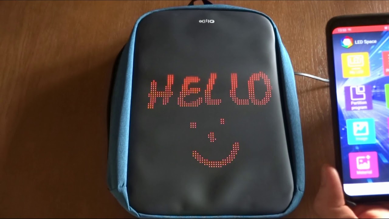 LED-Rucksack mit LED-Display-Controller &uuml;ber Smartphone / Emoticons, GIFs, Bilder