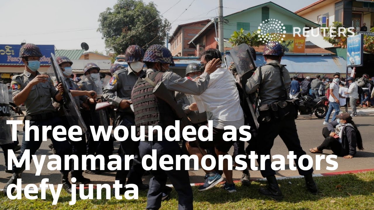 Three wounded as Myanmar demonstrators defy junta