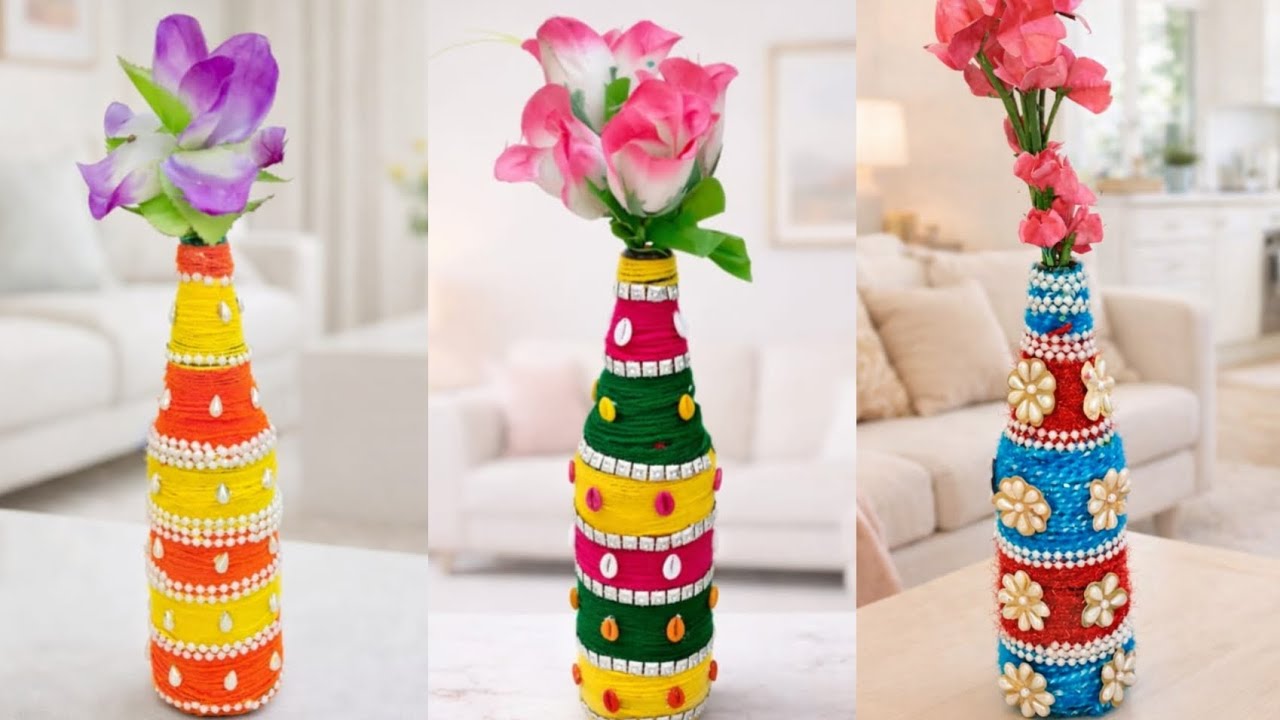 पुरानी Glass bottle से ऐसा woolen Home decore बनाया 🤩 | Waste bottle decoration 