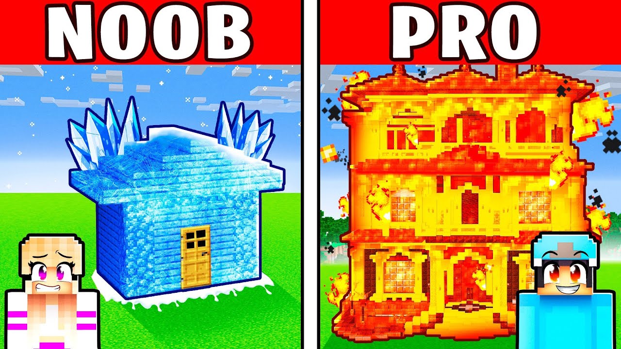 NOOB vs PRO: Modern ELEMENTAL HOUSE Build Challenge in Minecraft With Crazy Fan Girl!!