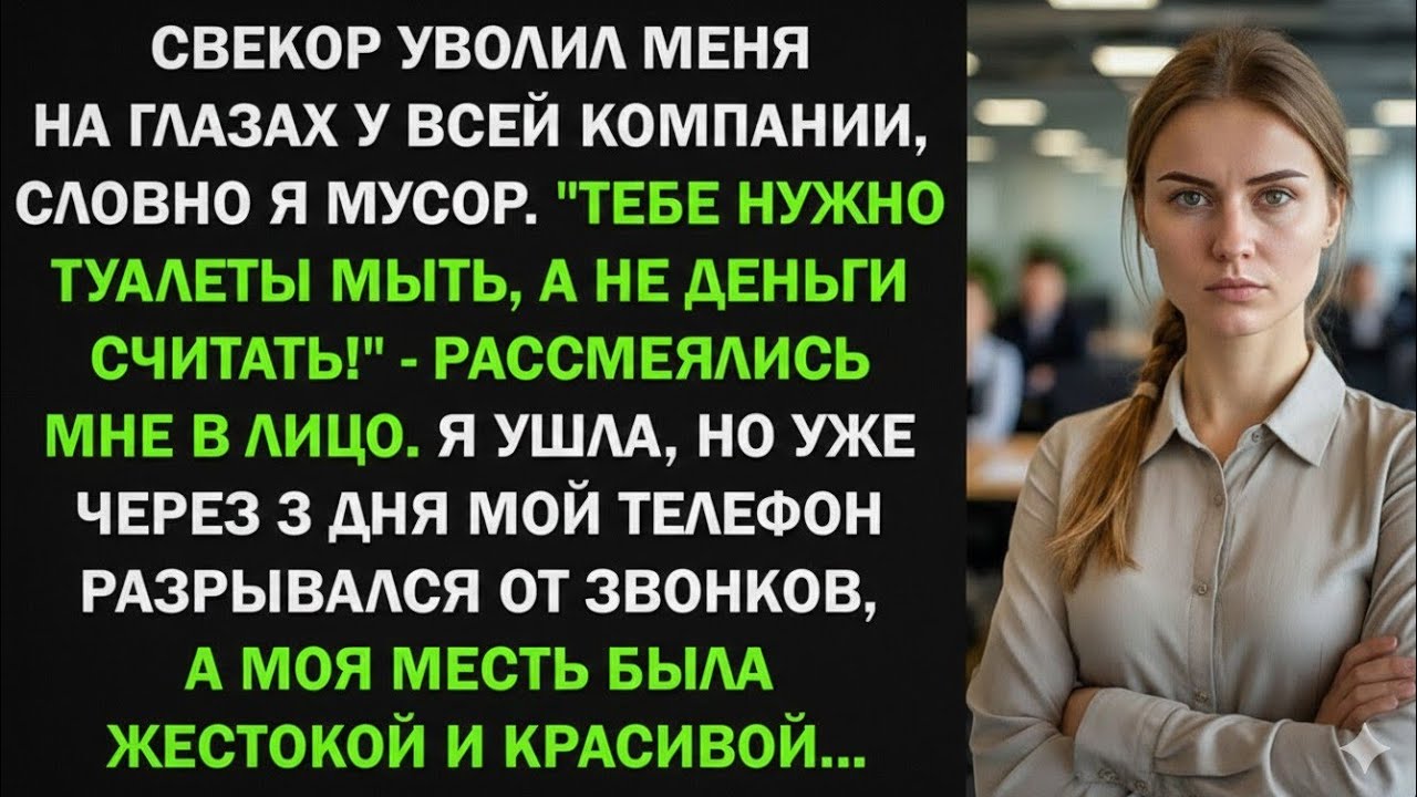 Свекор уволил меня на глазах у всей компании, словно я мусор. Я ушла, но уже через 3 дня...