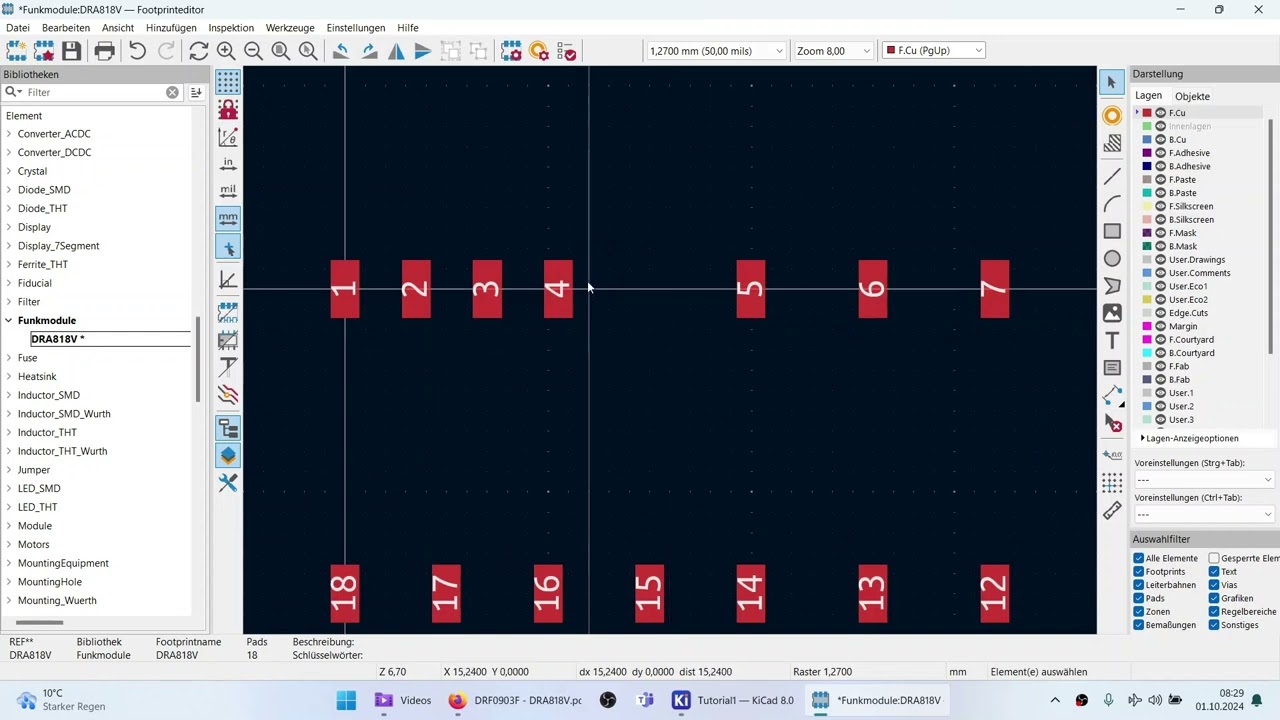 KiCAD8 Teil 20 Footprinteditor erstellen eines eigenen Footprints