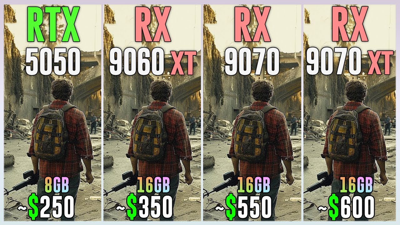 RTX 5050 vs RX 9060 XT vs RX 9070 vs RX 9070 XT - Test in 20 Games
