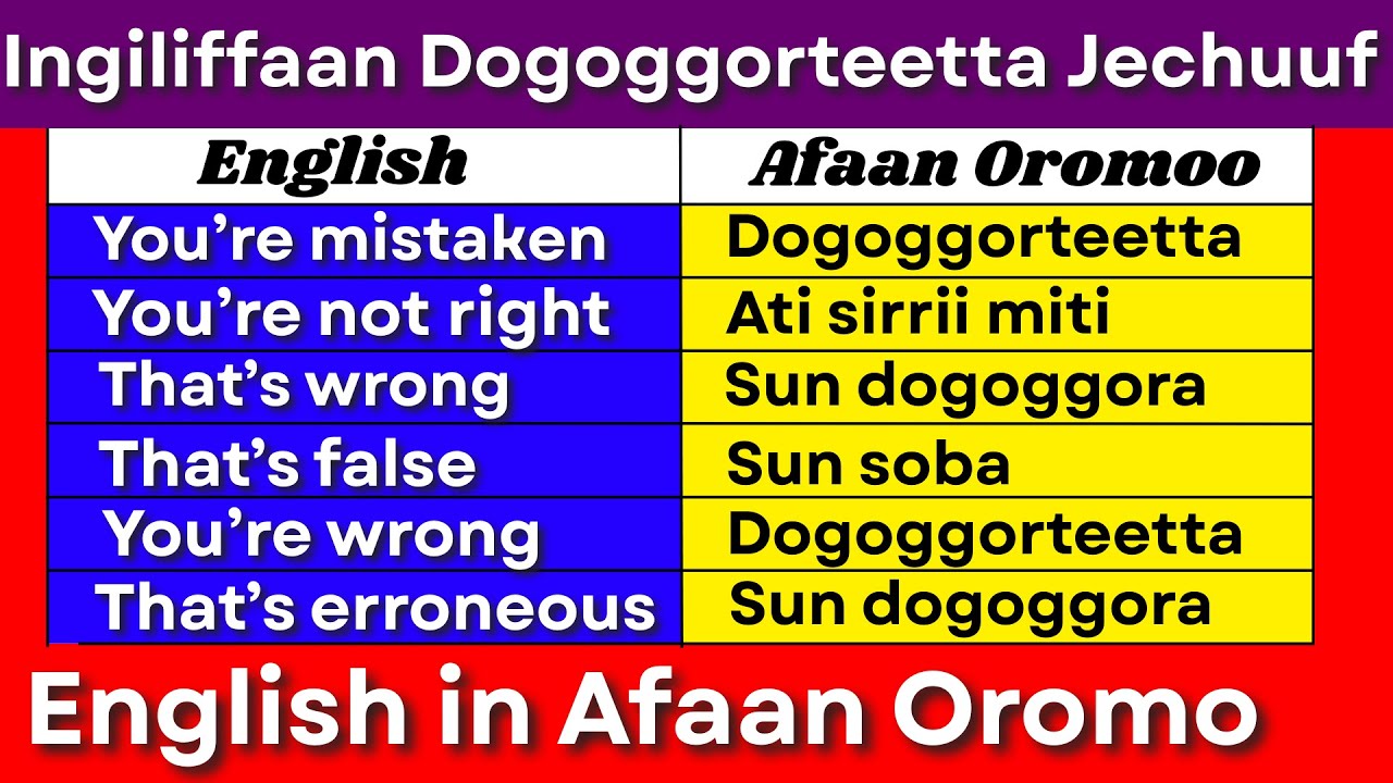 Ingiliffaan Dogoggorteetta Jechuuf  (English in Afaan Oromo) #learnenglish #hirkoo #spokenenglish