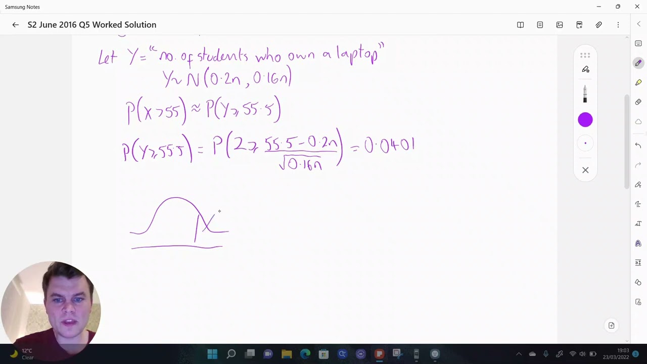 Edexcel S2 June 2016 Q5 Worked Solution (Normal Approximation To A Binomial Distribution)
