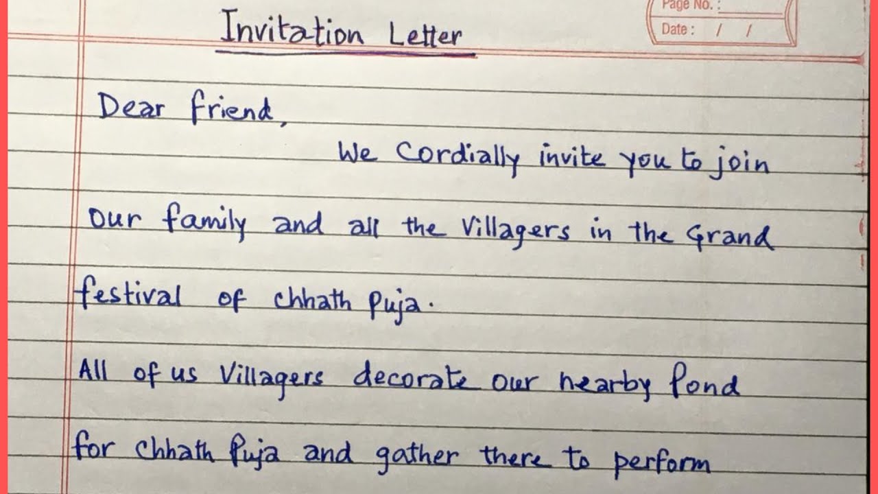 Invitation Letter for Chhath Puja || Chhath Puja invitation letter in English